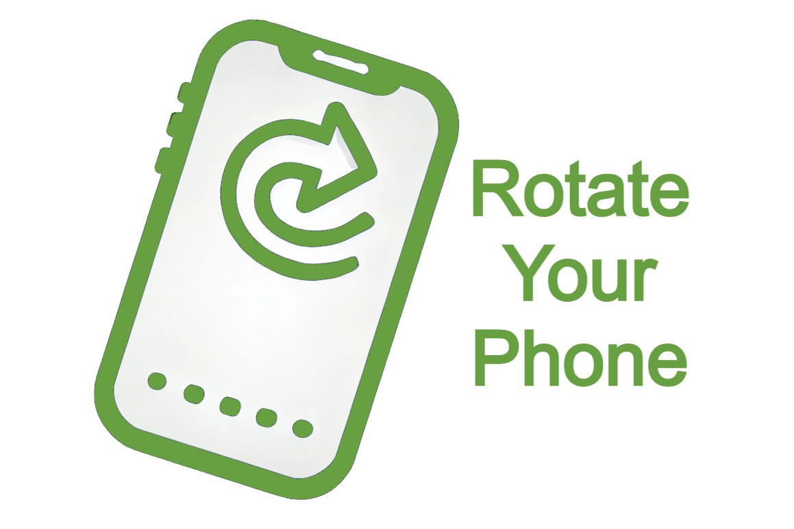 Green outline of a smartphone with a rotate icon on its screen, accompanied by the text "Rotate Your Phone" – an essential tool for exploring innovative tiny home designs.