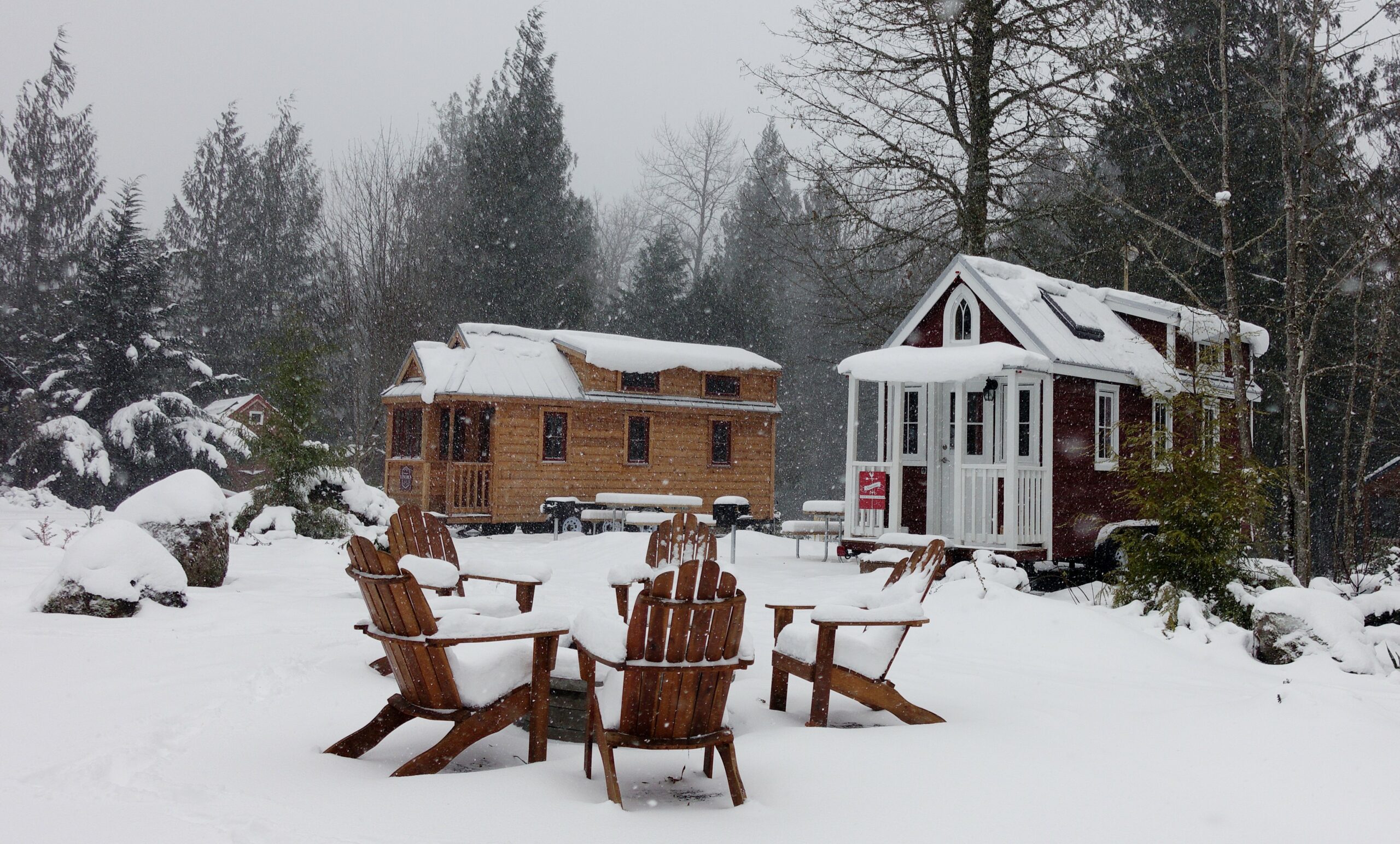 Mt Hood Tiny House Village in the Snow